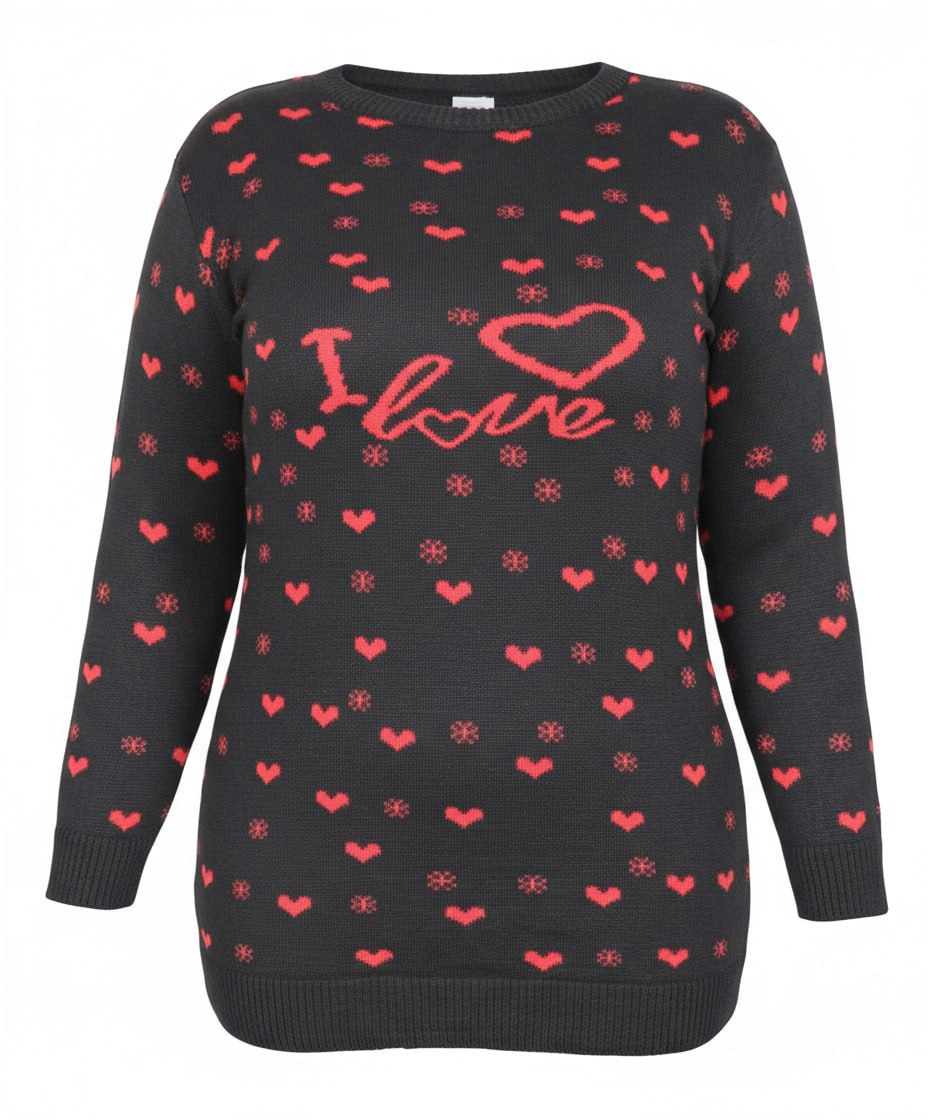 استایل با بافت زنانه مشکی و طرح قلب قرمز