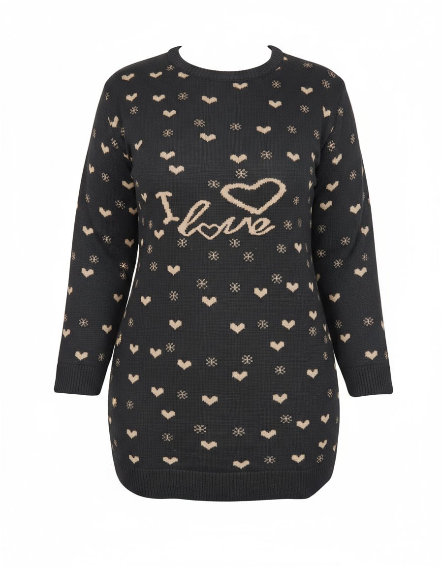 بافت زنانه مشکی قواره دار با طرح قلب زرد