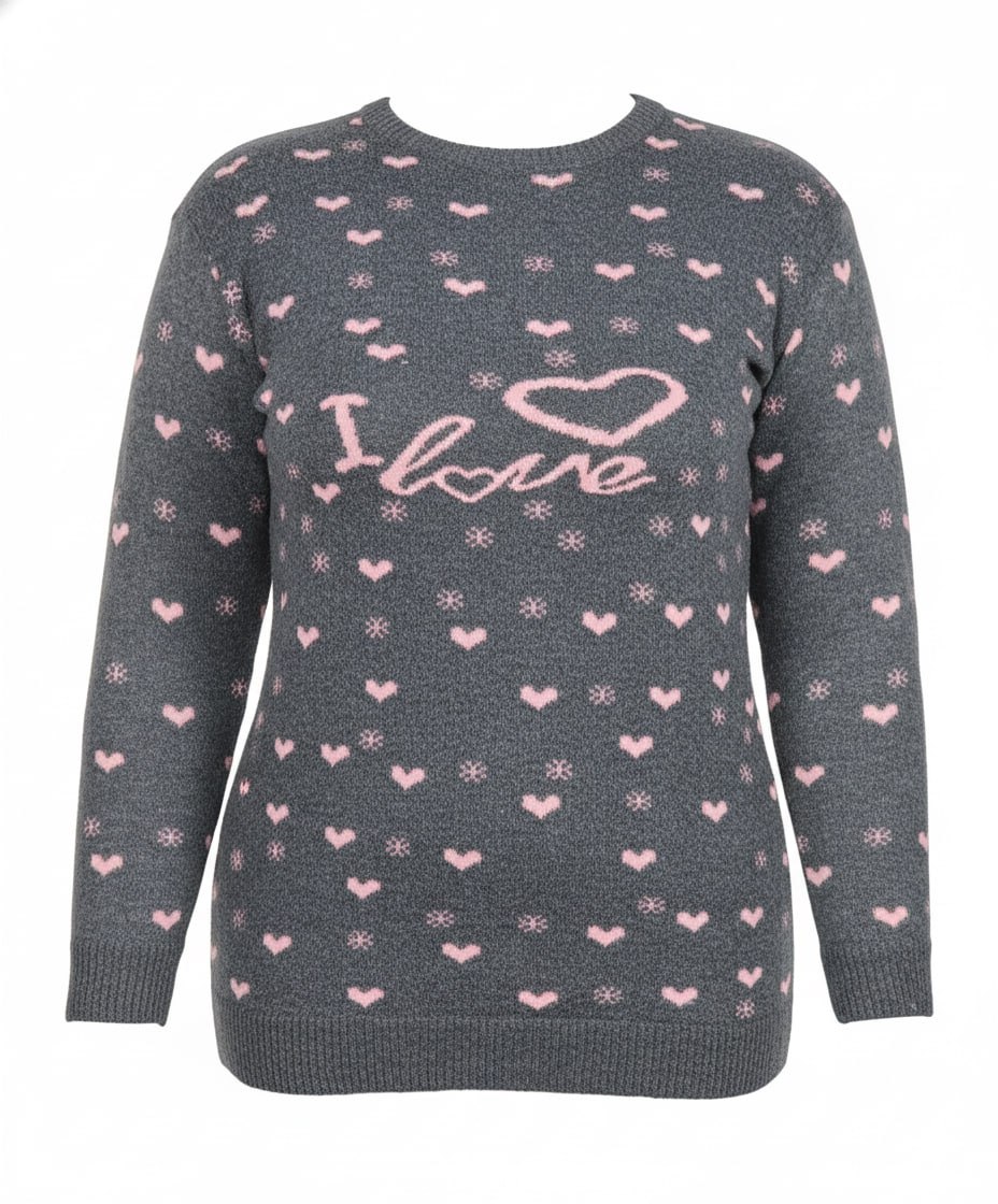 بافت زنانه فری سایز طوسی تیره مدل قلب