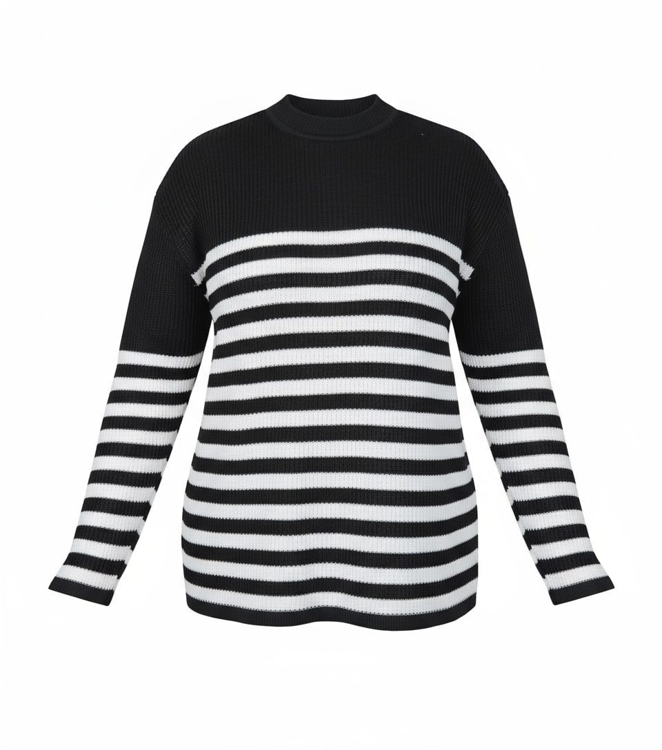 نمای نزدیک از بافت باکیفیت زنانه مدل راه راه به رنگ مشکی