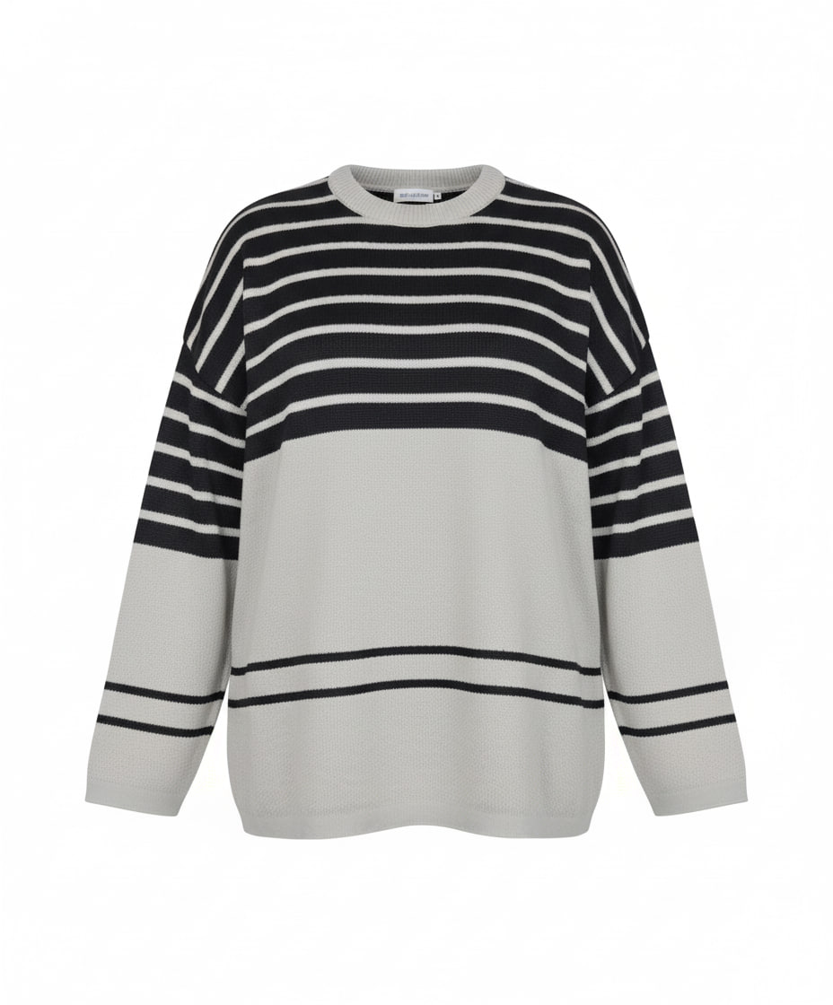 بافت زنانه فری سایز مدل خطی رنگ کرم