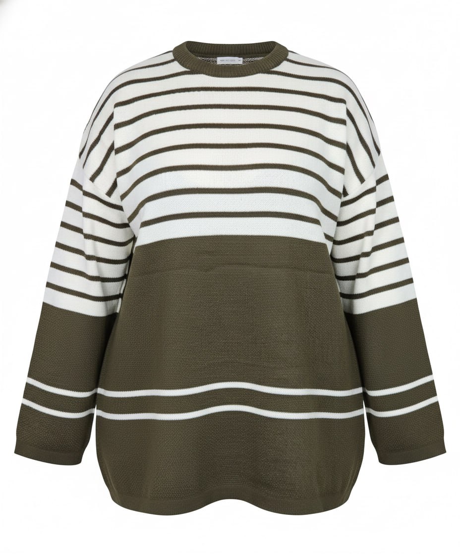 خرید بافت پاییزه زنانه مدل خطی رنگ سبز