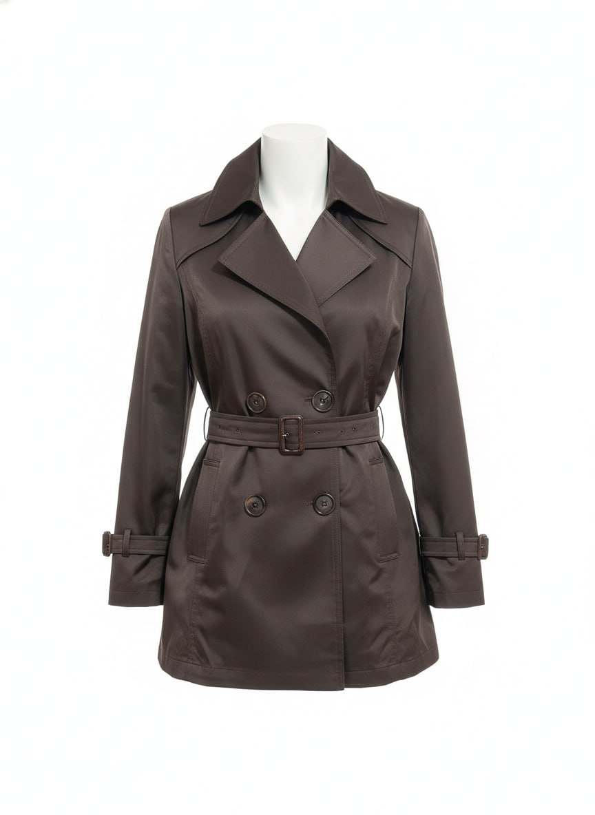 مدل بارونی کوتاه زنانه شیک به رنگ قهوه‌ای - استایل پاییزی