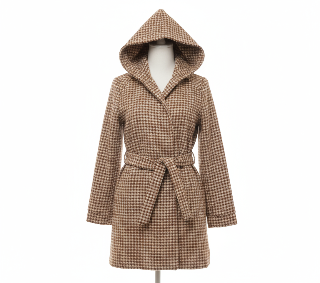 پالتو چهارخونه زنانه شیک به رنگ قهوه ای