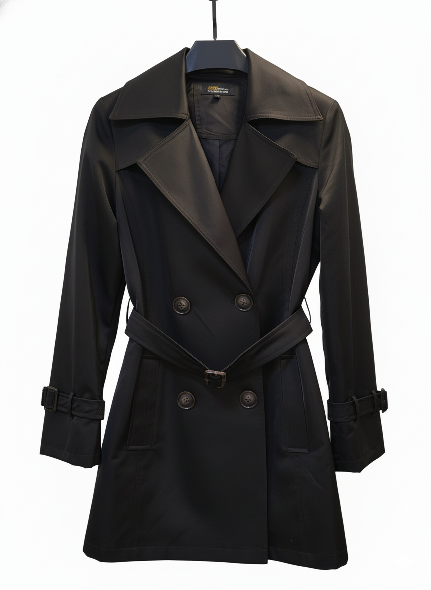 نمای اصلی مانتو بارانی رنگ مشکی