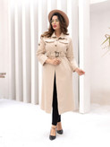 بارونی بلند زنانه کمربند دار رنگ کرم مدل جدید