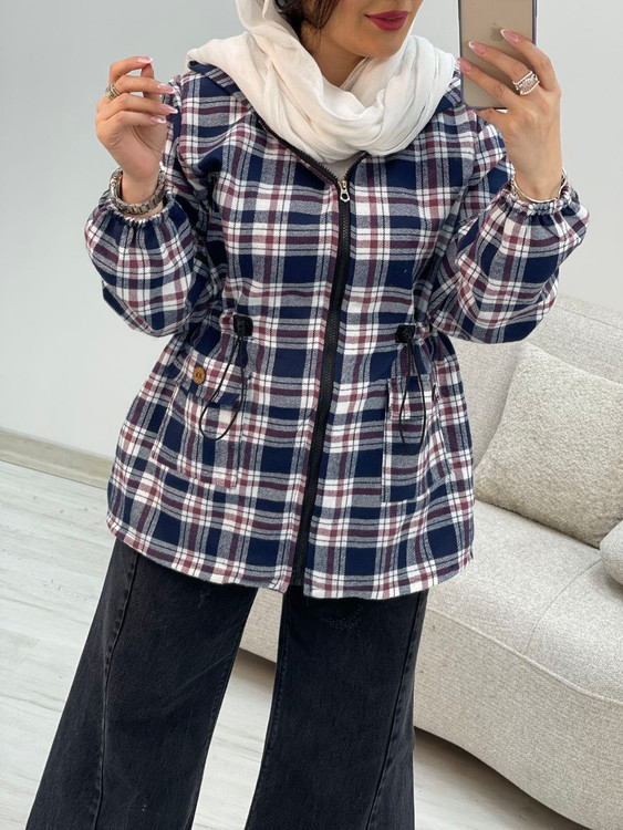 پالتو زنانه چهارخانه مدل کمرگت راحت و مقاوم مناسب استفاده روزمره