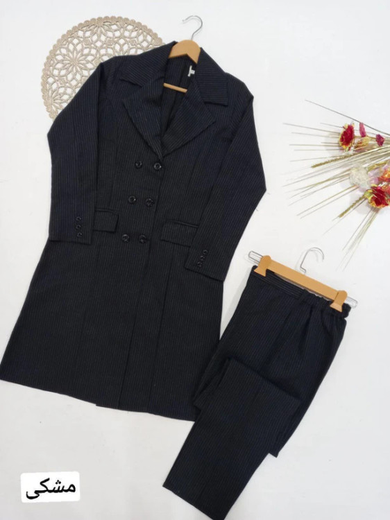 مانتو شلوار اداری دیپلمات مشکی با طراحی کلاسیک و رسمی