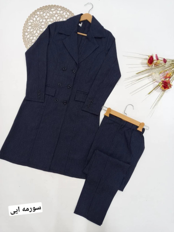 مانتو شلوار اداری دیپلمات سرمهای برای استایل شیک و حرفهای