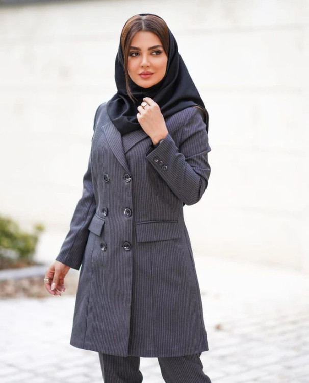 مانتو شلوار اداری دیپلمات طوسی جدید با طراحی مدرن و رسمی