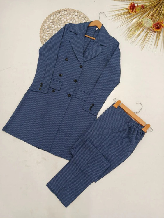 مانتو شلوار اداری دیپلمات آبی نفتی برای استایل خاص و متفاوت