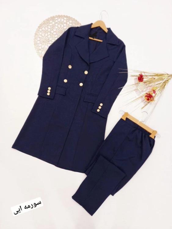 مانتو شلوار اداری زنانه ۴ دکمه ساده سورمهای با دوخت استاندارد و پارچه باکیفیت