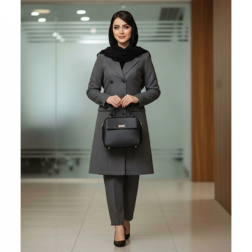مانتو شلوار اداری زنانه ساده رنگ نوک مدادی