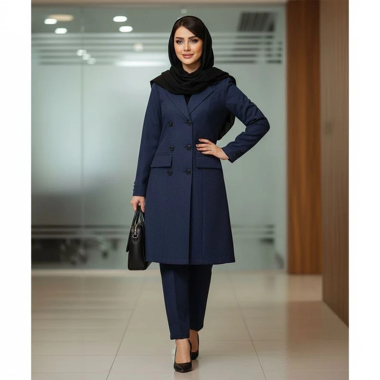 مانتو شلوار اداری زنانه ۶ دکمه ساده سورمهای برای استایل شیک و حرفهای