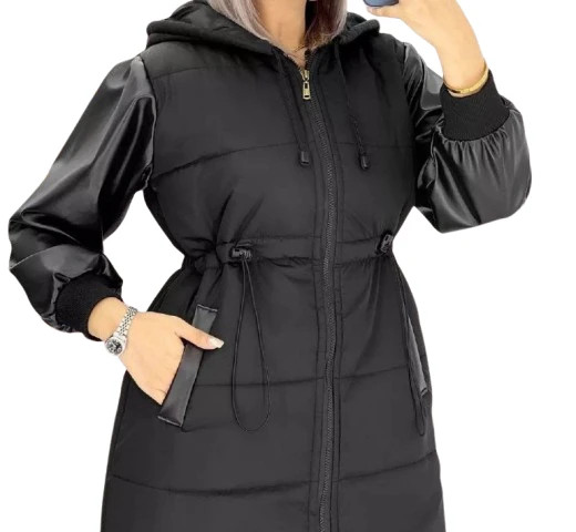 کاپشن بلند زنانه مدل نیکا مشکی با طراحی شیک و گرم مناسب زمستان