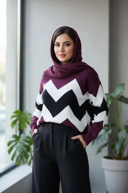 بافت زنانه بنفش با طراحی ساده و مناسب استایل روزمره