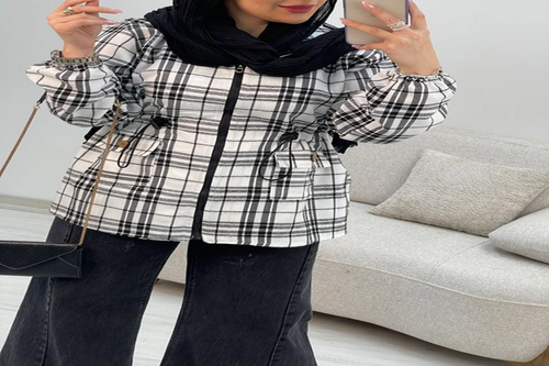 پالتو زنانه چهارخانه مدل کمرگت با طراحی مدرن و کیفیت عالی