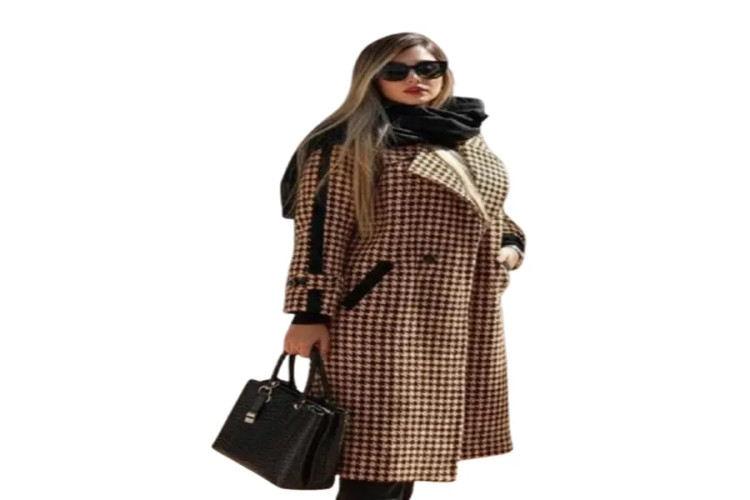 پالتو بلند زنانه مدل هلن نسکافهای با پارچه باکیفیت و استایل کلاسیک