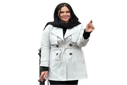 بارونی زنانه کوتاه آستردار استخوانی با طراحی شیک و مناسب استایل رسمی