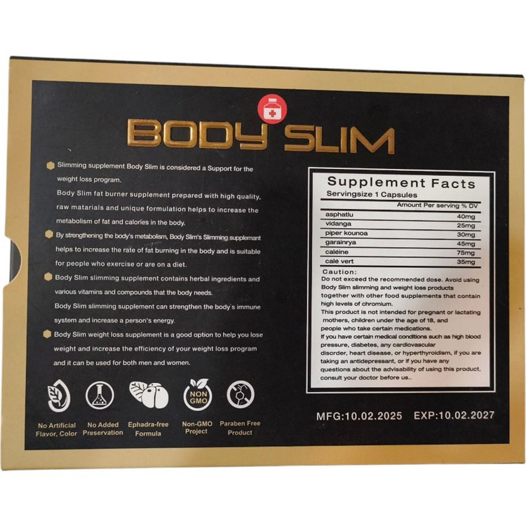 قرص لاغری بادی اسلیم برای کاهش وزن سریع نمای پشت جعبه