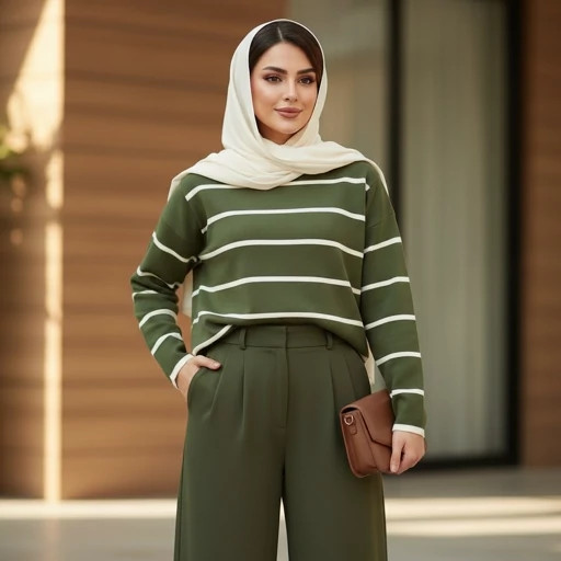 بافت زنانه راهراه سبز با رنگ روشن و انرژیبخش مناسب فصل زمستان