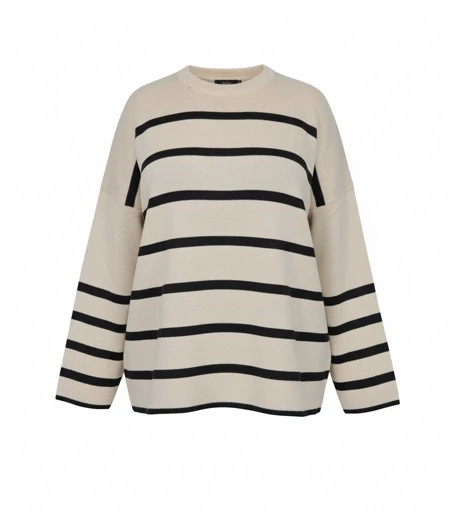 بافت زنانه راهراه کرم برای استایل خاص و متفاوت در محیط کار و دانشگاه