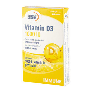 قرص ویتامین D3 یوروویتال 1000 واحد 60 عددی