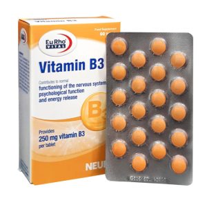 قرص ویتامین ب 3 یوروویتال 250 میلی‌گرم بسته 60 عددی، تقویت سیستم عصبی، کمک به متابولیسم و افزایش انرژی بدن، کاهش علائم افسردگی، تحت لیسانس آلمان